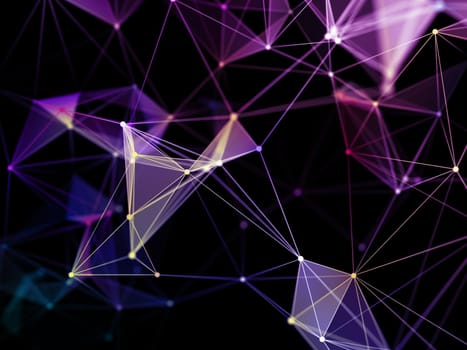 3D render of a network communications background with low poly plexus design