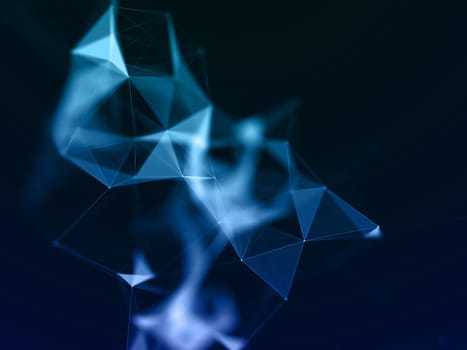 3D render of a network communications background with low poly plexus design