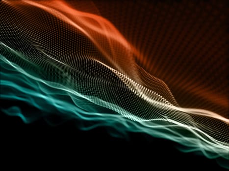 3D render of a network communications with flowing cyber particles