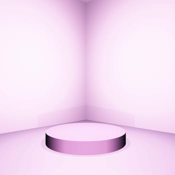 3D render of a pink empty room with display podium