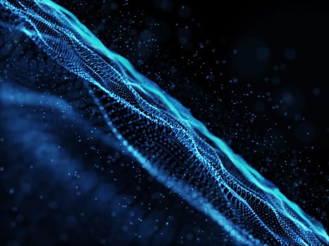 3D render of a network communications design with floating particles