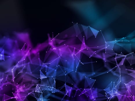 3D render of a plexus low poly background with networking connections, futuristic scientific design