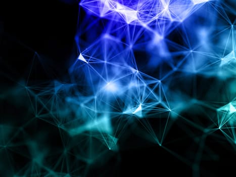3D render of a plexus design with connecting lines and dots, network communications