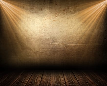 3D render of a room interior with spotlights shining down