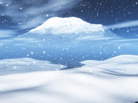 3D render of a snowy Christmas landscape