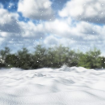 3D render of a snowy winter landscape