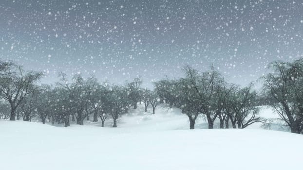 3D render of a snowy winter landscape