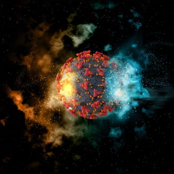 3D render of a space background with Corona virus cell