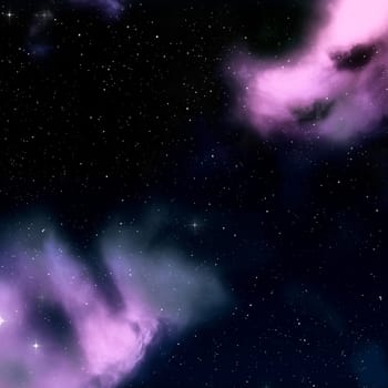 3D render of a space scene background with nebula and stars