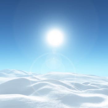 3D render of a sunny snowy winter landscape