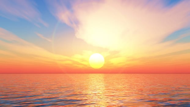 3D render of a sunset ocean landscape