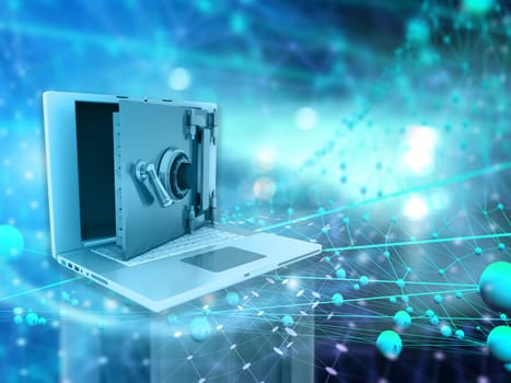 3D render of a technical conceptual background depicting computer security