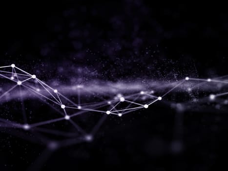 3D render of a techno low poly plexus design with floating particles