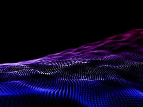 3D render of a techno background with colourful flowing particles
