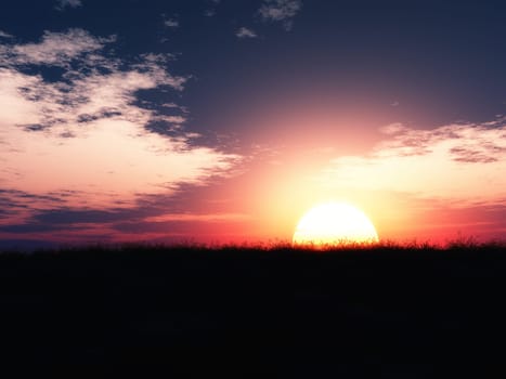 3D render of a sunset landscape