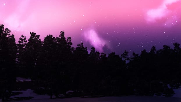 3D render of a tree landscape against a starry night sky