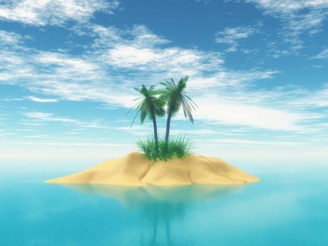 3D render of a tropical island with palm trees