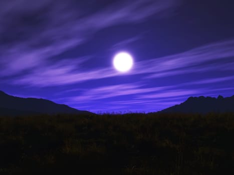 3D render of a sunset landscape