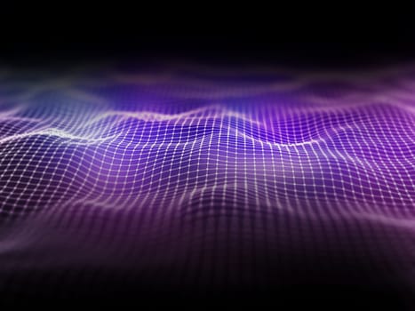 3D render of a wireframe landscape with connecting lines and dots