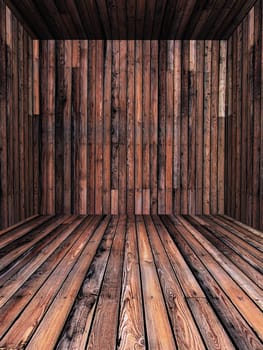 3D render of a wooden room interior