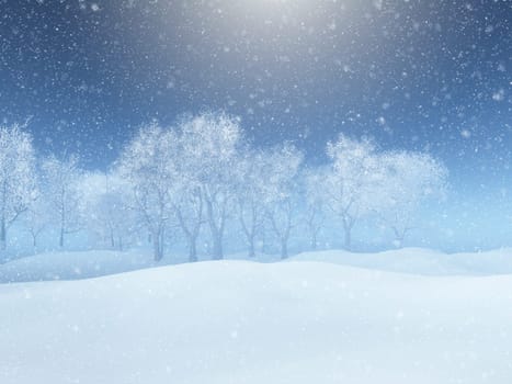 3D render of a winter tree snowy landscape
