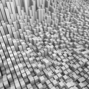3D render of an abstract bacground of extruding cubes with shallow depth of field