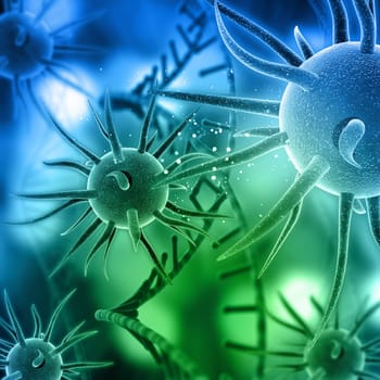 3D render of abstract virus cells on medical background