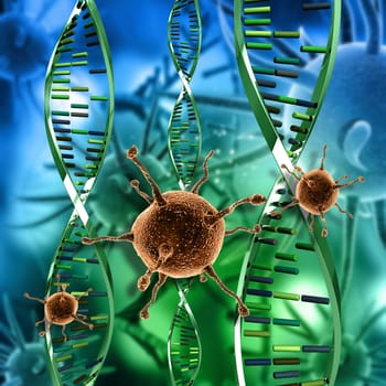 3D render of abstract virus cells on medical background