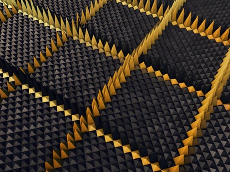 3D render of an abstract background with extruding pyramids