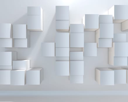 3D render of an abstract background with a wall of extruding cubes