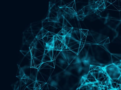 3D render of an abstract background with network connections, low poly, plexus design