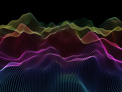 3D render of an abstract background with rainbow coloured flowing lines