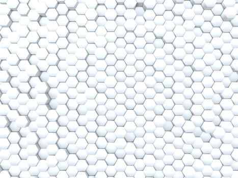 3D render of an abstract background with wall of extruding hexagons