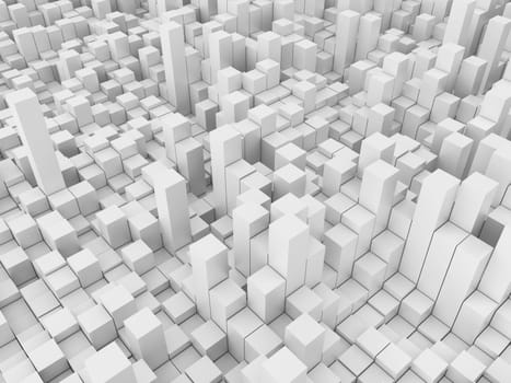 3D render of an abstract background with white extruding cubes