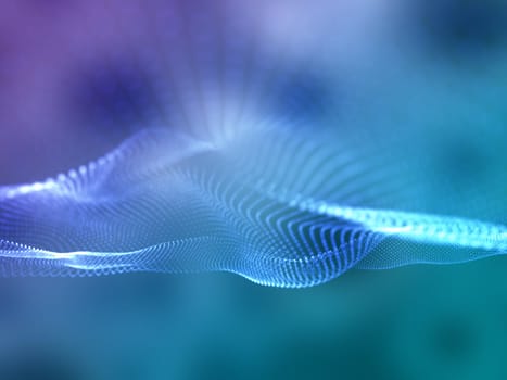 3D render of an abstract communications background with flowing cyber particles