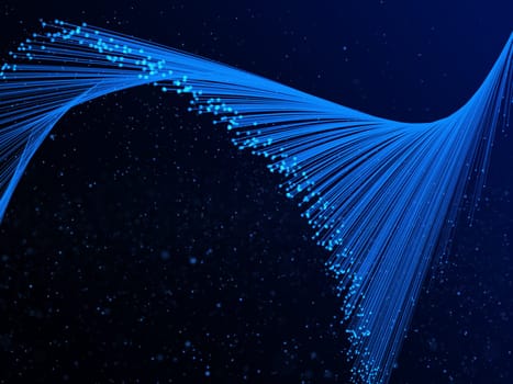 3D render of an abstract flow background with rays and cyber dots