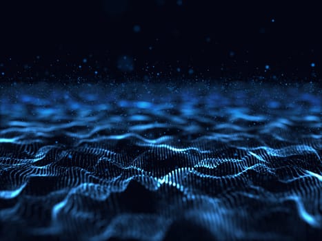 3D render of an abstract flowing particle design background with cyber dots