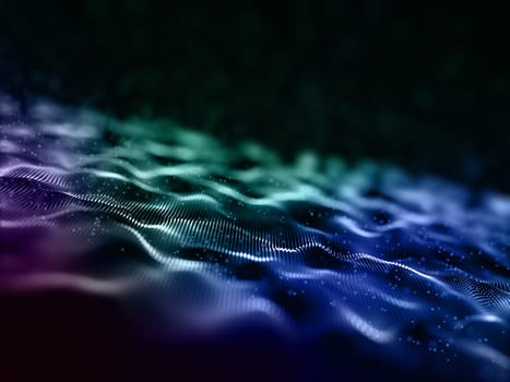 3D render of an abstract digital particle waves design background