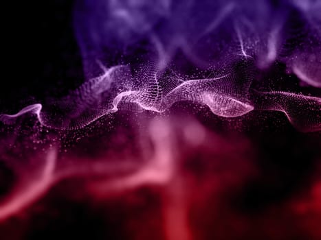 3D render of an abstract digital wave techno particle background