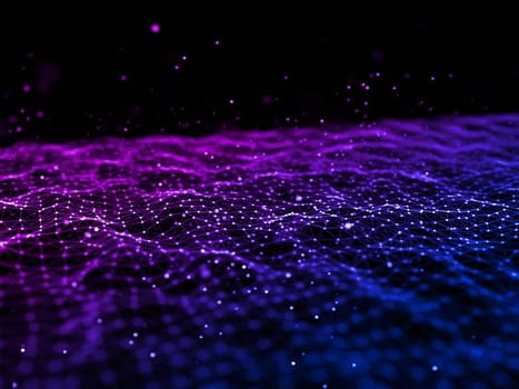 3D render of an abstract futuristic background with low poly design with connecting lines and dots