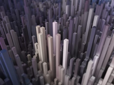 3D render of an abstract futuristic landscape with extruding cubes