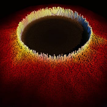 3D render of an abstract futuristic landscape background with extruding cubes