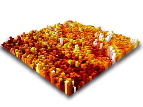 3D render of an abstract landscape of extruding cubes