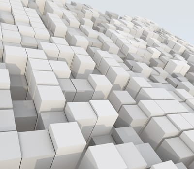 3D render of an abstract landscape of extruding cubes