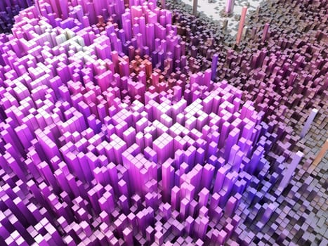 3D render of an abstract landscape of extruding cubes