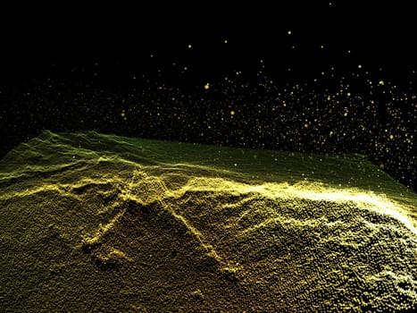 3D render of an abstract landscape with futuristic particle design