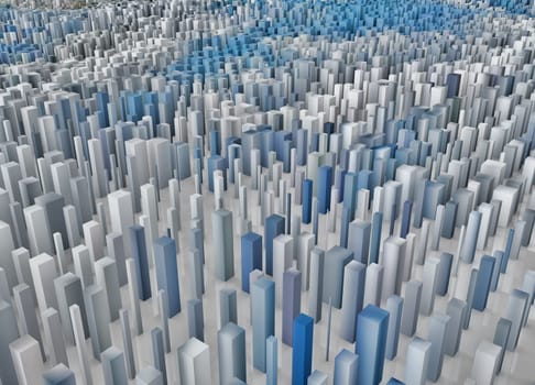 3D render of an abstract landscape of pixel cubes extruding