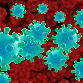 3D render of an abstract medical background depicting Coronavirus cells