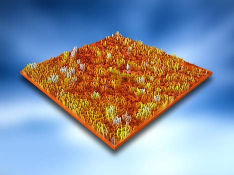 3D render of an abstract isometric landscape with extruding tubes