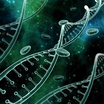 3D render of an abstract medical background with DNA strands on a low poly background